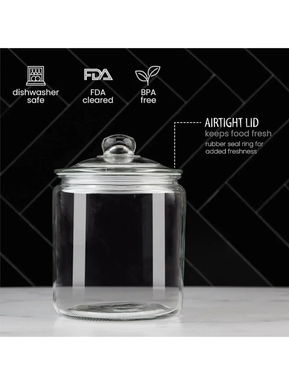 Airtight 1 Gallon Glass Cookie Jar with Lid - Large Clear Food Storage Container
